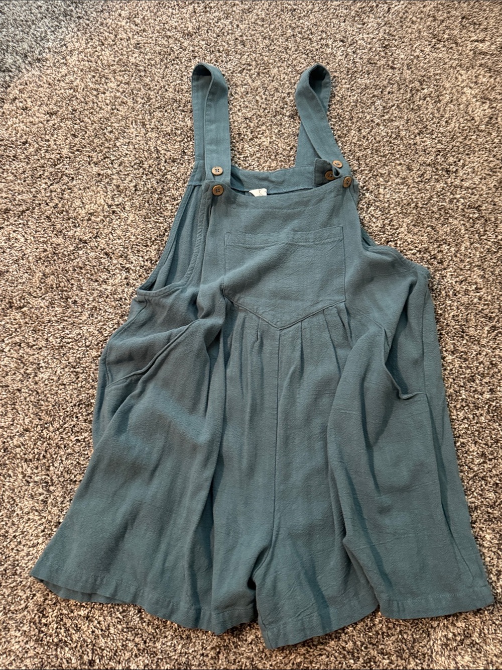 Teal Short Overalls Romper with Front Pocket
